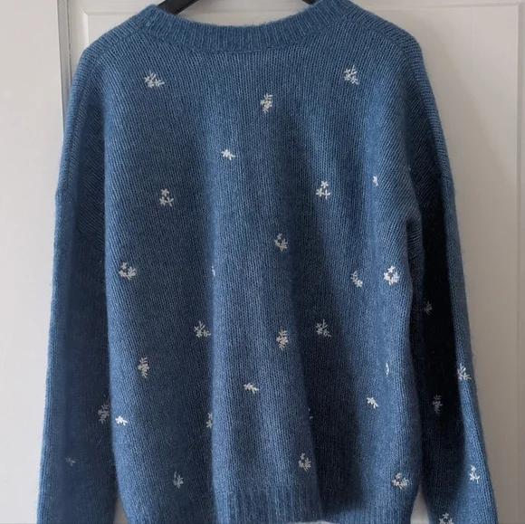 Sezane Blue Sweater with White Floral Embroidery Size S - Picture 3 of 5